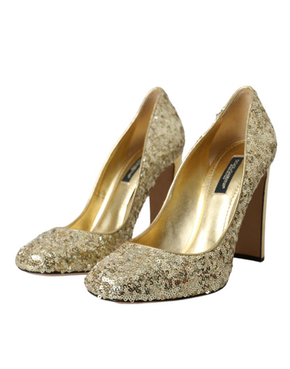 Dolce &amp; Gabbana Gold Pailletten Kristall Heels Pumps Schuhe