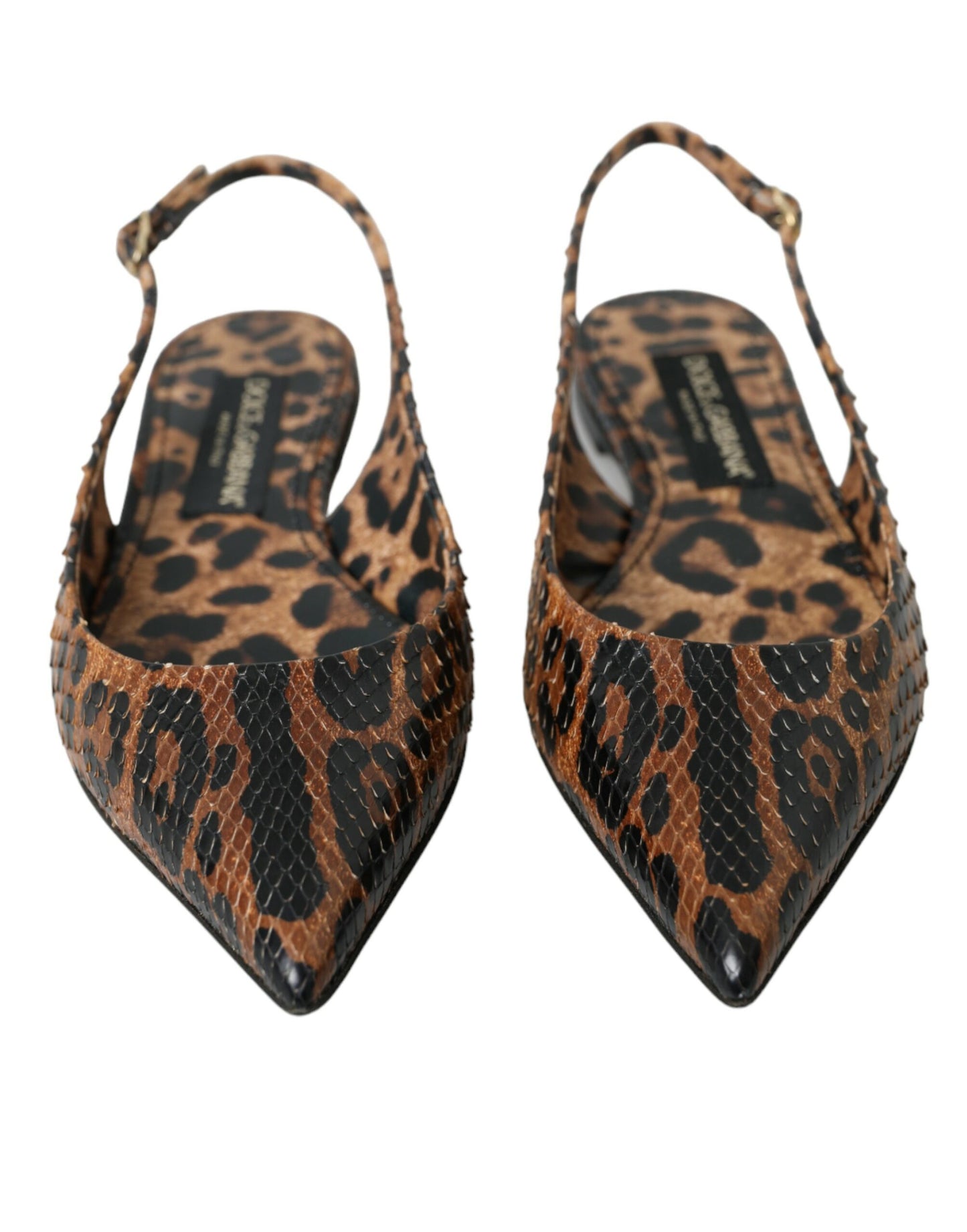 Dolce &amp; Gabbana – Slingback-Schuhe aus exotischem Leder mit Leopardenmuster in Braun