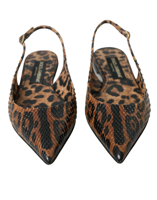 Dolce &amp; Gabbana – Slingback-Schuhe aus exotischem Leder mit Leopardenmuster in Braun