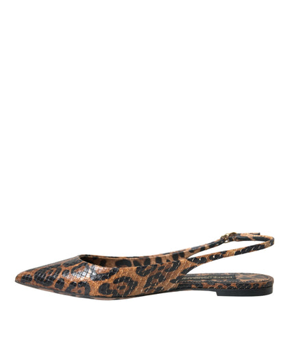Dolce &amp; Gabbana – Slingback-Schuhe aus exotischem Leder mit Leopardenmuster in Braun