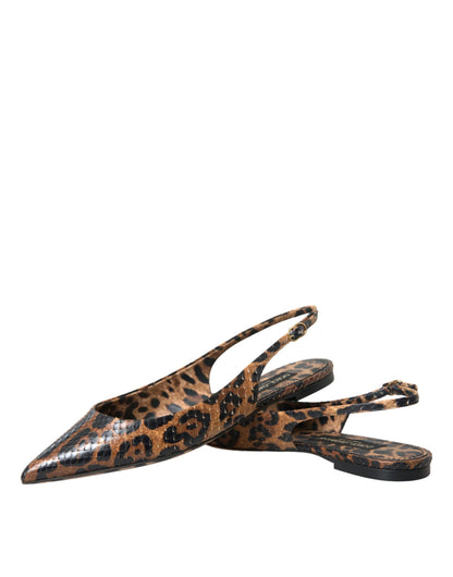 Dolce &amp; Gabbana – Slingback-Schuhe aus exotischem Leder mit Leopardenmuster in Braun