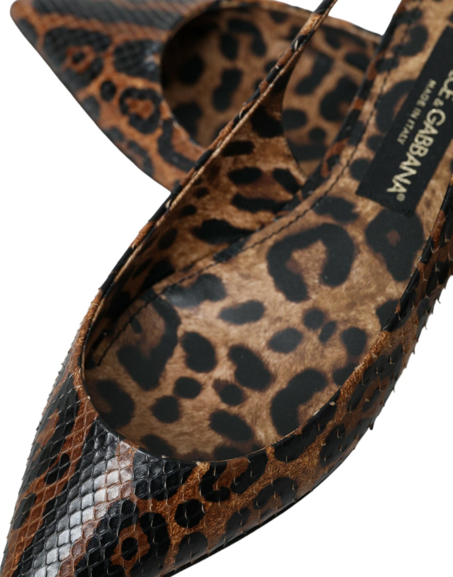 Dolce &amp; Gabbana – Slingback-Schuhe aus exotischem Leder mit Leopardenmuster in Braun