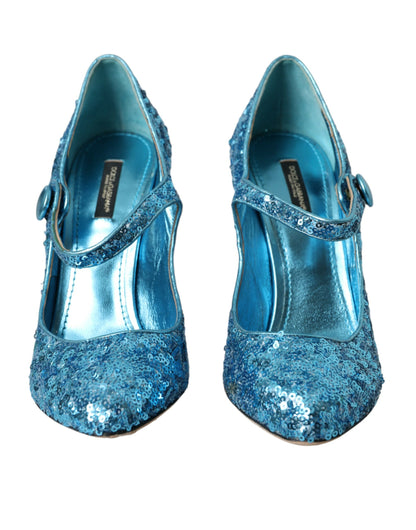 Dolce &amp; Gabbana Blaue Pailletten Mary Jane Pumps High Heels Schuhe