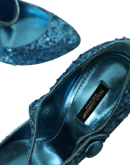 Dolce &amp; Gabbana Blaue Pailletten Mary Jane Pumps High Heels Schuhe