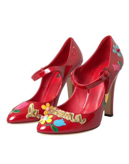 Dolce &amp; Gabbana Rote Mary Jane Pumps mit Lederverzierung