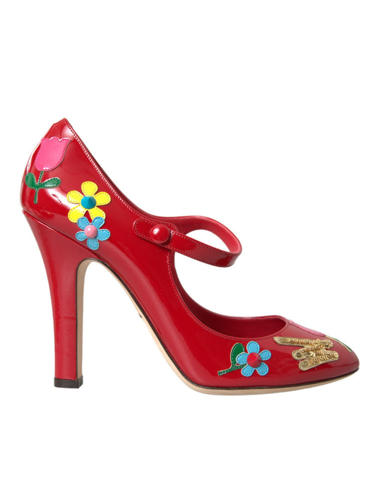Dolce &amp; Gabbana Rote Mary Jane Pumps mit Lederverzierung