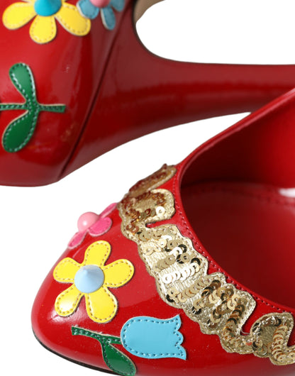 Dolce &amp; Gabbana Rote Mary Jane Pumps mit Lederverzierung