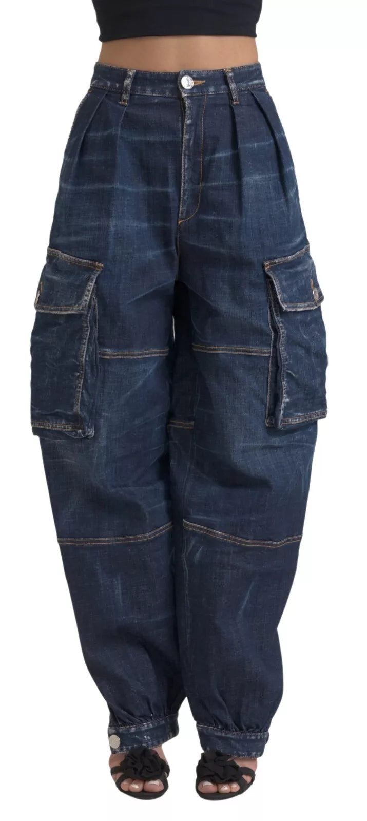 Dsquared² Blaue Cargo-Baggy-Jeans aus Baumwolle mit hoher Taille
