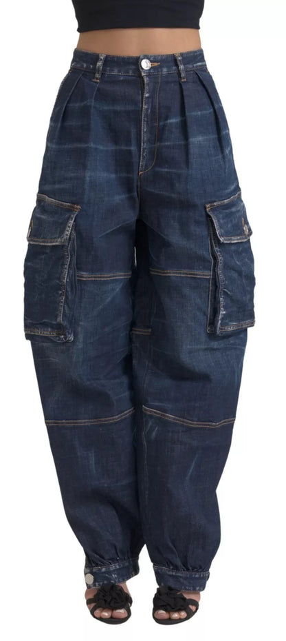 Dsquared² Blaue Cargo-Baggy-Jeans aus Baumwolle mit hoher Taille