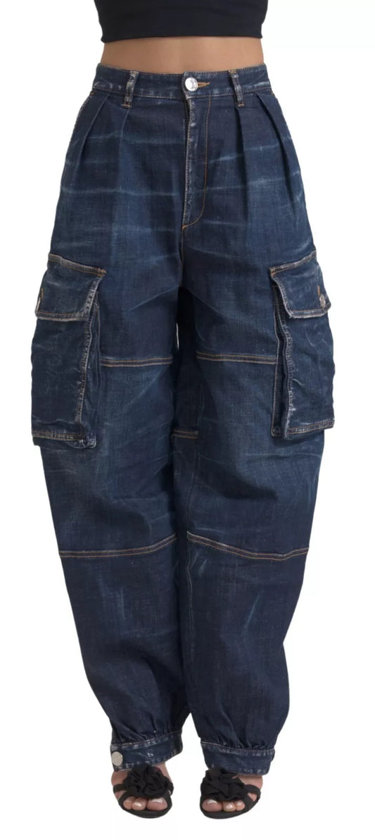 Dsquared² Blaue Cargo-Baggy-Jeans aus Baumwolle mit hoher Taille