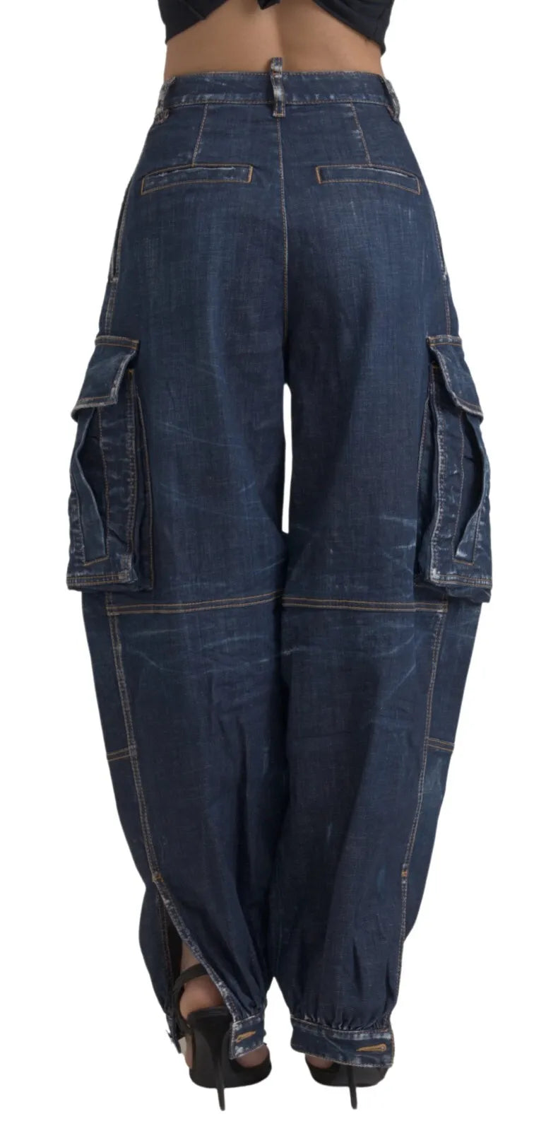 Dsquared² Blaue Cargo-Baggy-Jeans aus Baumwolle mit hoher Taille