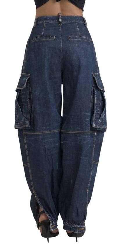 Dsquared² Blaue Cargo-Baggy-Jeans aus Baumwolle mit hoher Taille