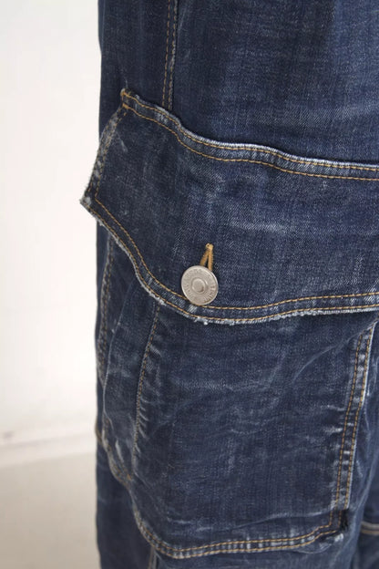 Dsquared² Blaue Cargo-Baggy-Jeans aus Baumwolle mit hoher Taille