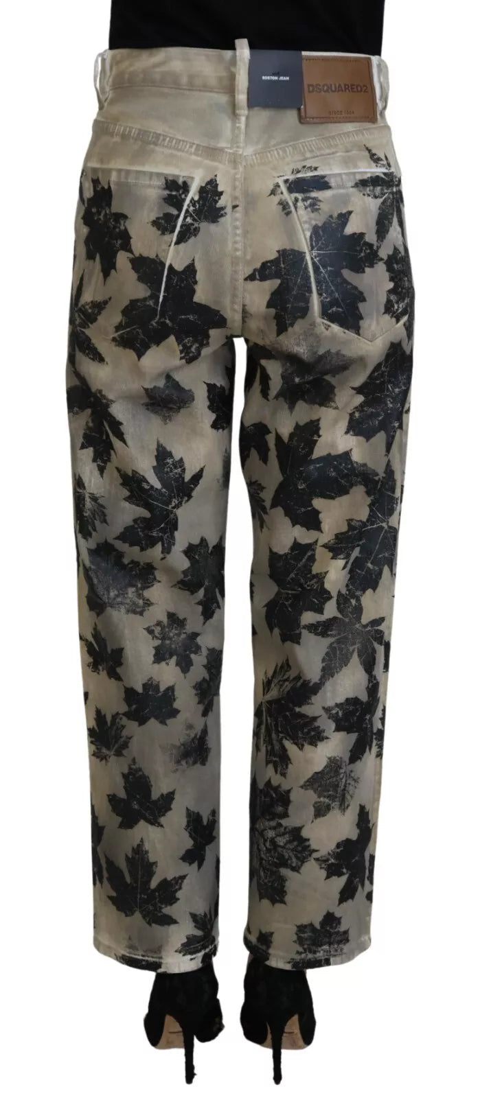 Dsquared² Beige Leaves Baumwolljeans mit hoher Taille Boston