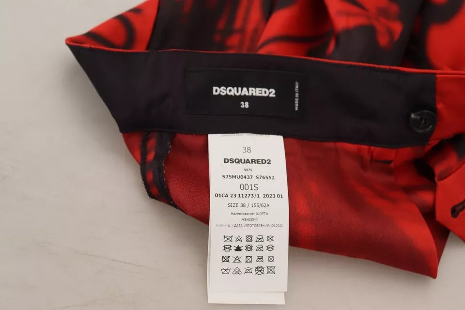 Dsquared² – Rote, bedruckte Cropped-Hose mit hoher Taille und weitem Bein