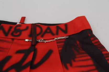 Dsquared² – Rote, bedruckte Cropped-Hose mit hoher Taille und weitem Bein