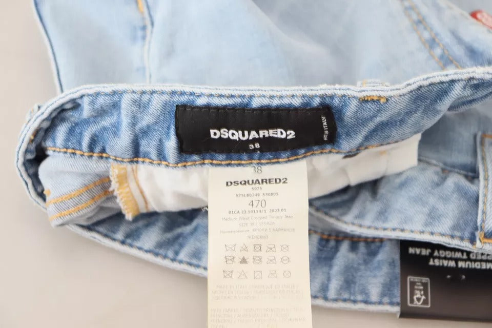 Dsquared² – Blaue, zerfetzte, verkürzte Twiggy-Jeans mit mittlerer Taille