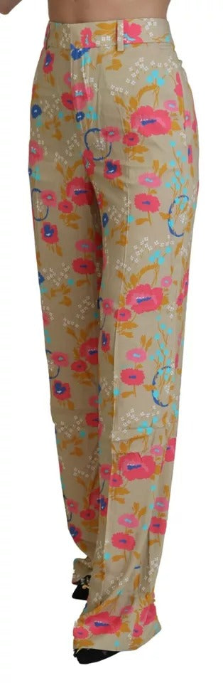 Dsquared² Beigefarbene, gerade Hose mit Blumenmuster und hoher Taille