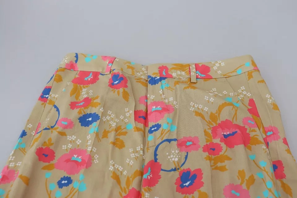 Dsquared² Beigefarbene, gerade Hose mit Blumenmuster und hoher Taille