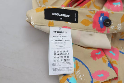 Dsquared² Beigefarbene, gerade Hose mit Blumenmuster und hoher Taille