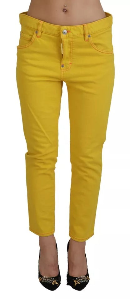 Dsquared² – Cool Girl-Jeans aus Baumwolle mit niedriger Taille und kurzem Schnitt in Gelb