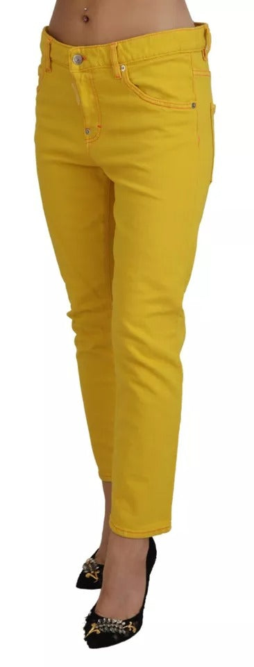 Dsquared² – Cool Girl-Jeans aus Baumwolle mit niedriger Taille und kurzem Schnitt in Gelb