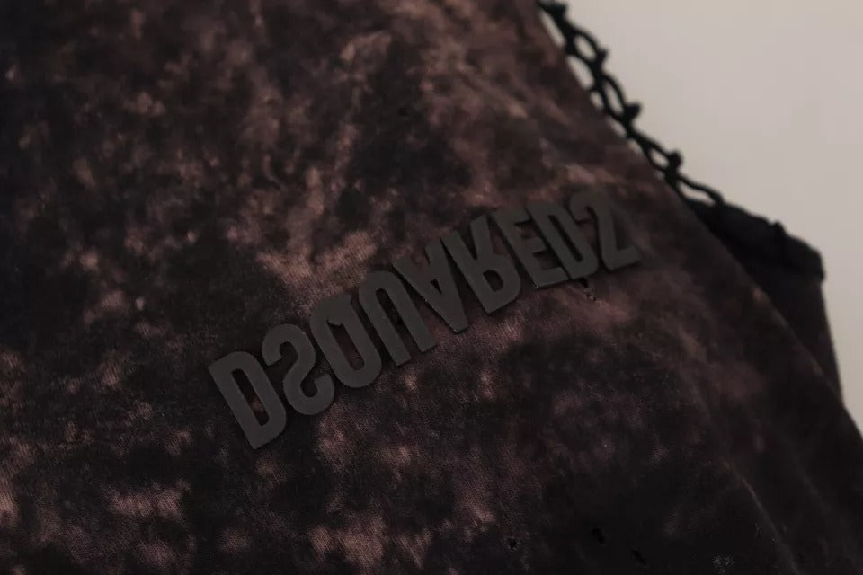 Dsquared² Schwarzes Etuikleid aus Baumwolle mit langen Ärmeln und Batikmuster