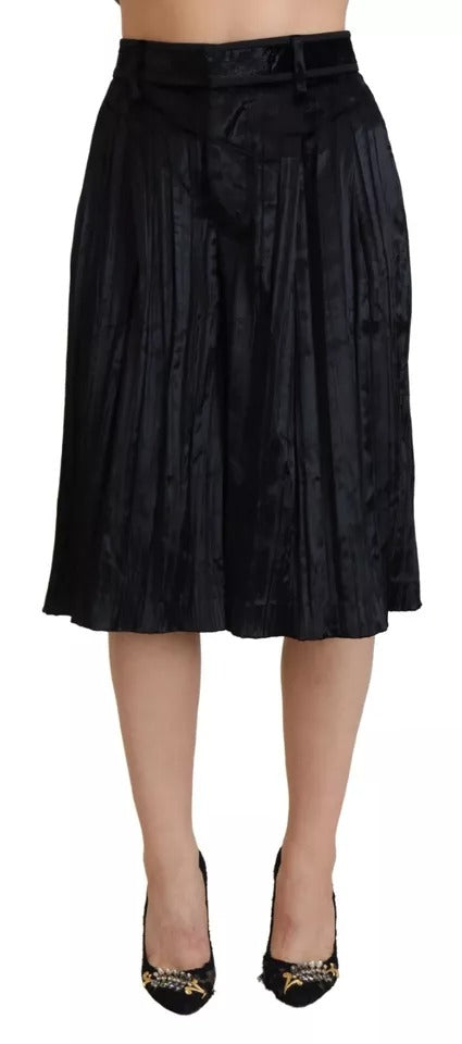 Dsquared² – Schwarze, plissierte Cropped-Hose mit hohem Bund und weitem Bein