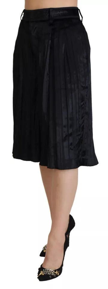 Dsquared² – Schwarze, plissierte Cropped-Hose mit hohem Bund und weitem Bein