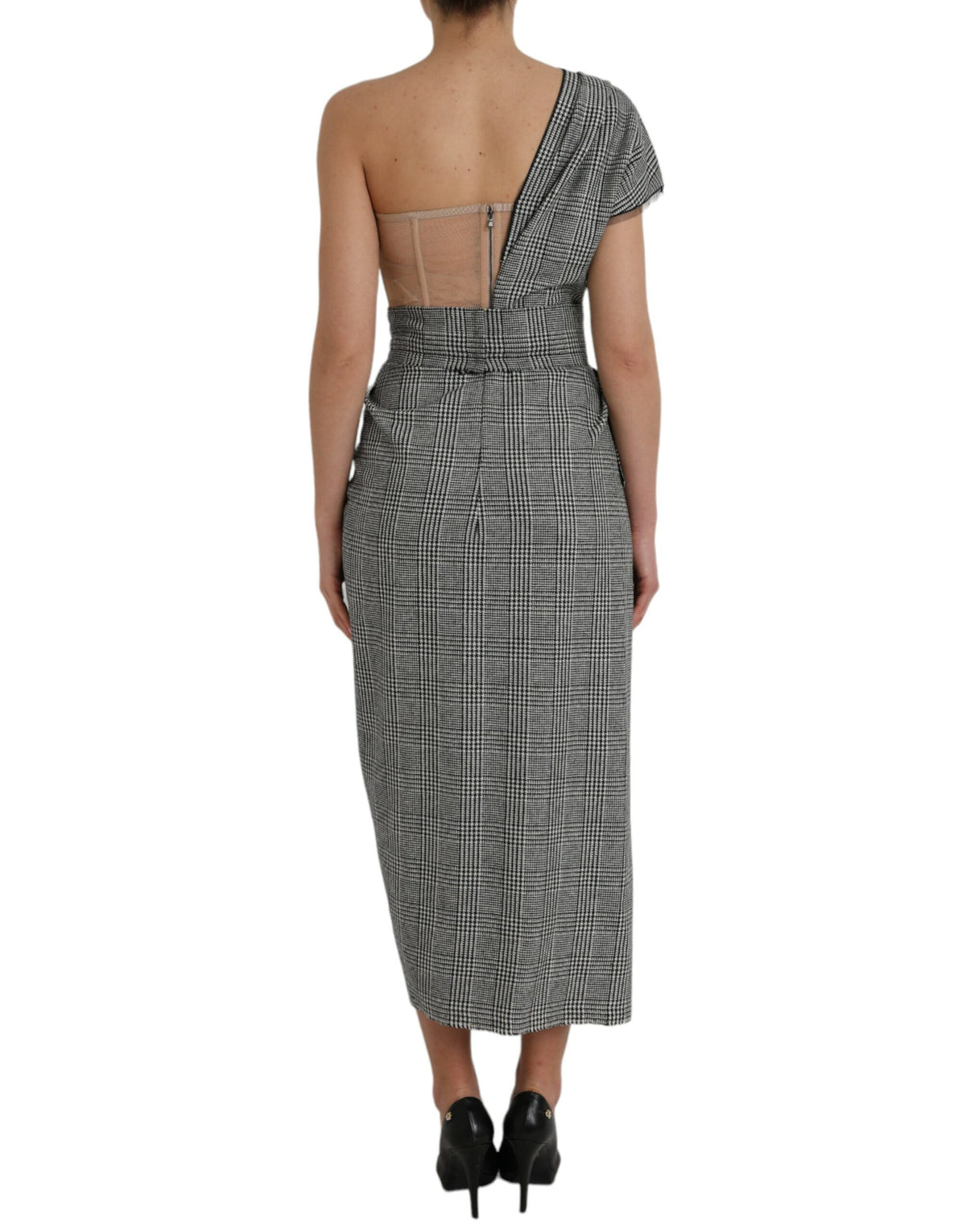 Dolce &amp; Gabbana Grau-Beige geschichtetes Maxikleid mit einer Schulter