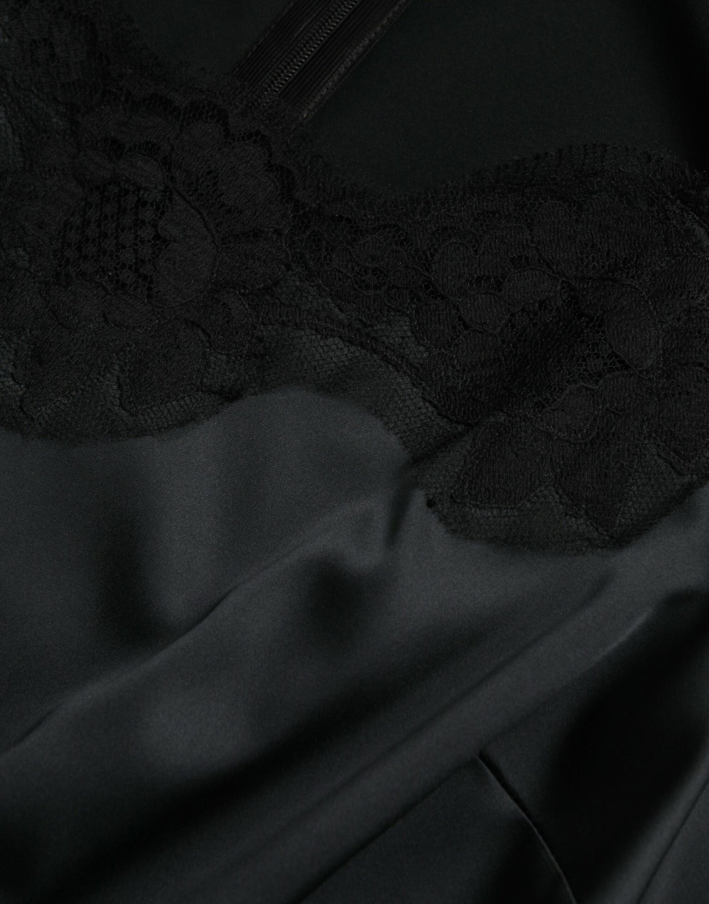 Dolce &amp; Gabbana – Schwarzes Midi-Etuikleid aus Polyester mit Spitzenbesatz