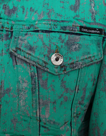 Dolce &amp; Gabbana – Kurze Jeansjacke aus grüner Baumwolle mit Batikmuster