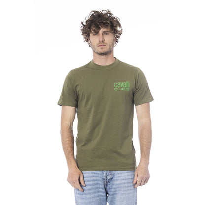 Cavalli Class Grünes Herren-T-Shirt aus Baumwolle