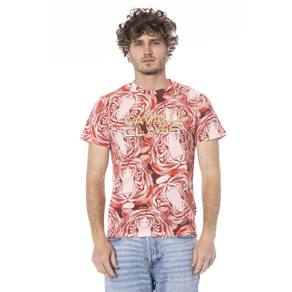 Cavalli Class Rotes Herren-T-Shirt aus Baumwolle