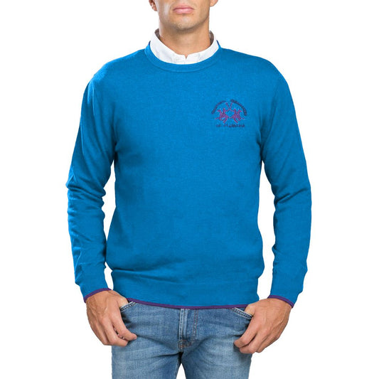 La Martina Blue Cotton Men Sweater