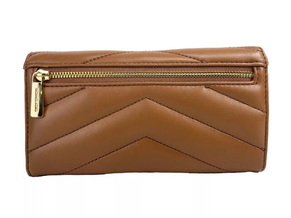 Michael Kors Jet Set Travel Große dreifach gefaltete Brieftasche aus gestepptem Leder in Braun