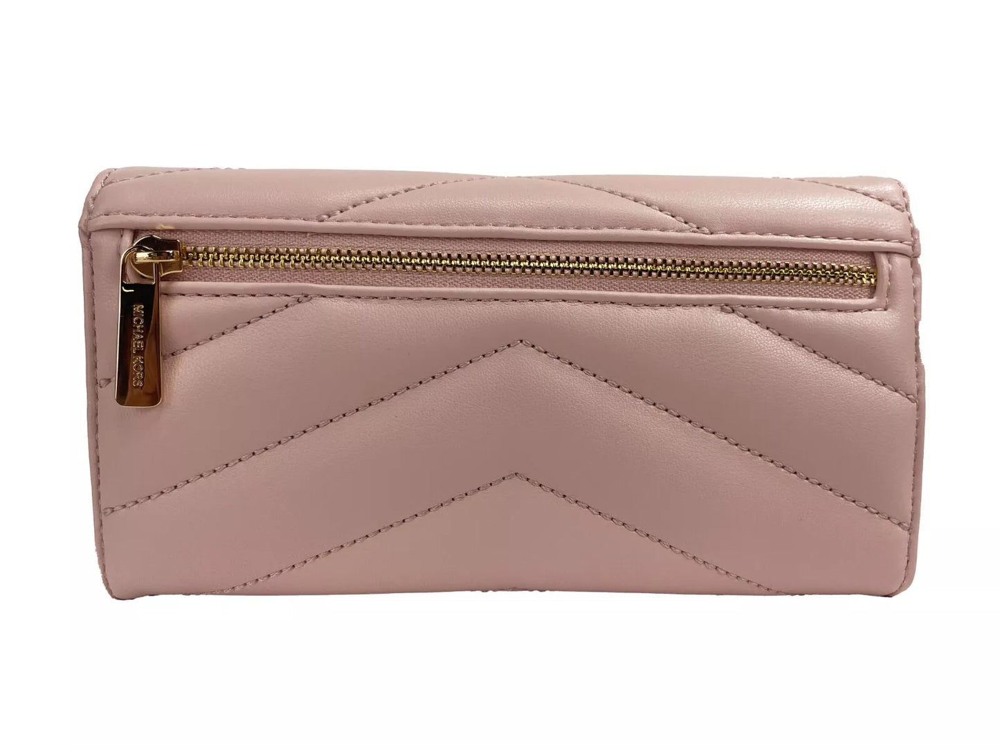Michael Kors Jet Set Travel Große dreifach gefaltete Brieftasche aus gestepptem Leder, Puderrosa