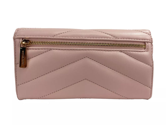 Michael Kors Jet Set Travel Große dreifach gefaltete Brieftasche aus gestepptem Leder, Puderrosa