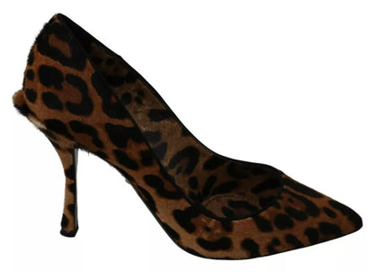 Dolce &amp; Gabbana Braune Pumps mit Leopardenmuster und Ponyhaar-Absätzen