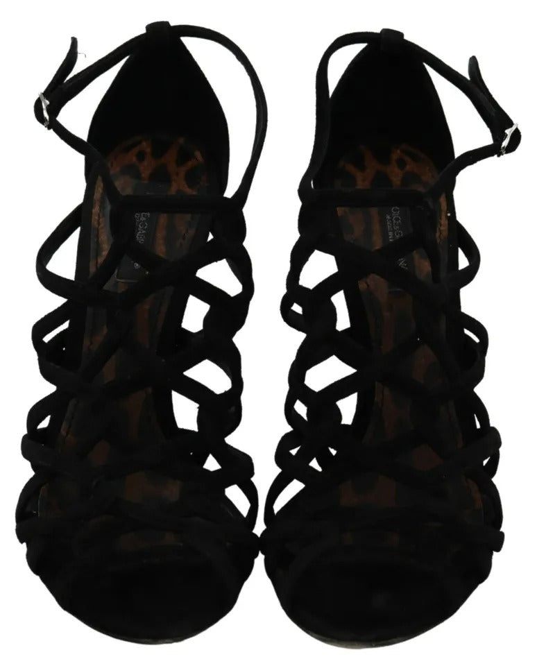 Dolce &amp; Gabbana – Stiletto-Schuhe aus schwarzem Wildleder mit Knöchelriemen