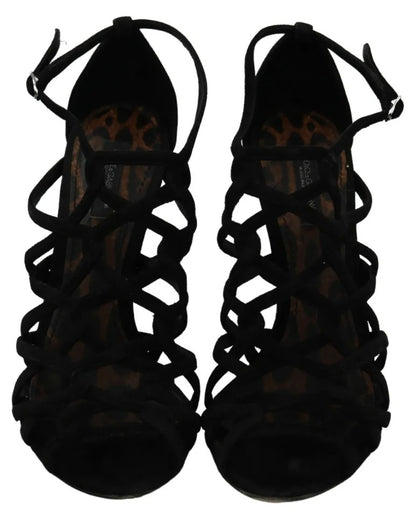 Dolce &amp; Gabbana – Stiletto-Schuhe aus schwarzem Wildleder mit Knöchelriemen