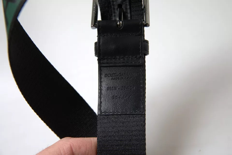 Dolce &amp; Gabbana Gürtel aus schwarzem und grünem Leder mit silberner Metallschnalle