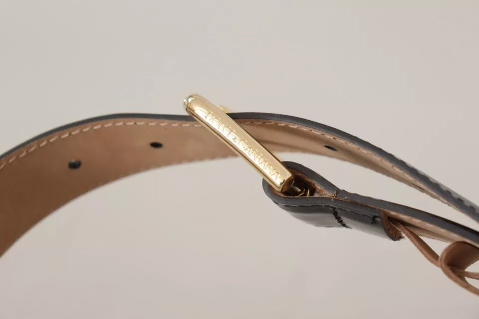 Dolce &amp; Gabbana – Gürtel aus schwarzem Leder mit goldfarbener Metalllogo-Gravur