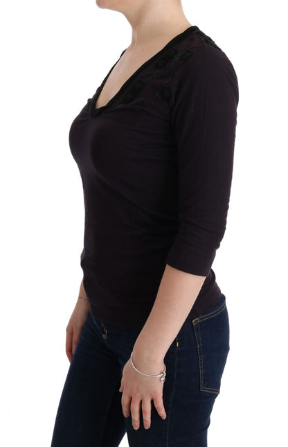 تي شيرت قطني بفتحة رقبة على شكل حرف V باللون الأرجواني من كوستوم ناشيونال