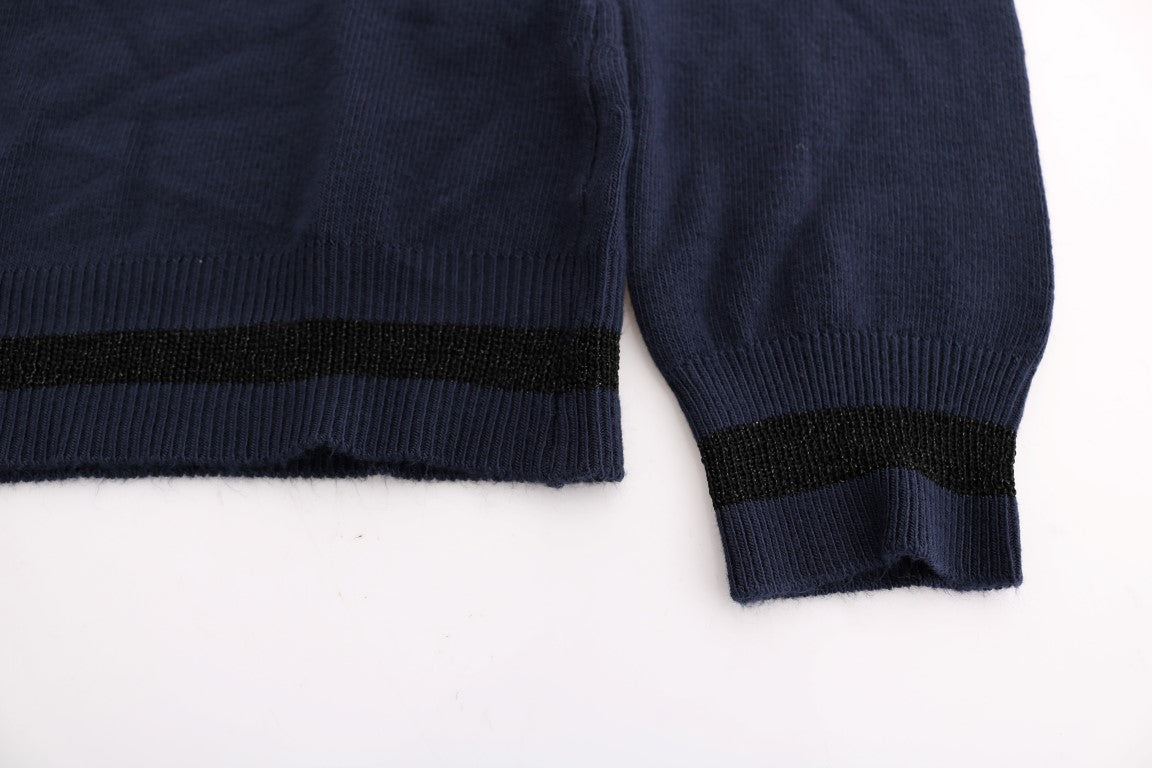 Costume National – Blauer Viskosepullover mit V-Ausschnitt