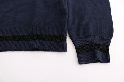 Costume National – Blauer Viskosepullover mit V-Ausschnitt