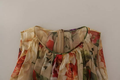 فستان دولتشي آند غابانا قصير بأكمام منفوخة ورقبة دائرية وبلون بيج