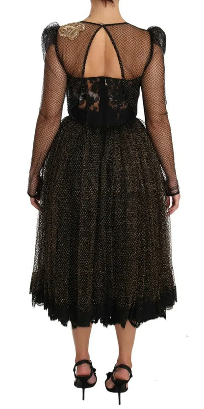 Dolce &amp; Gabbana – A-Linien-Kleid mit Kristallherz in Schwarz und Gold