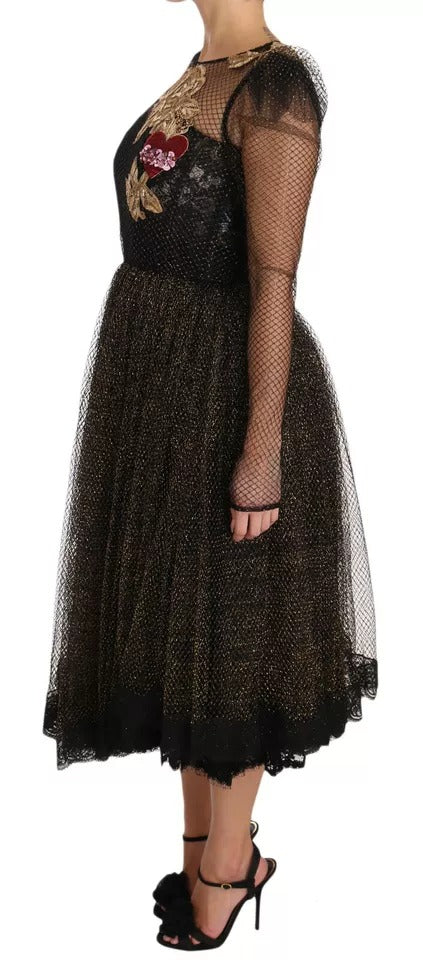 Dolce &amp; Gabbana – A-Linien-Kleid mit Kristallherz in Schwarz und Gold