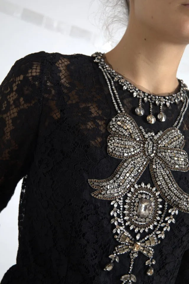 Dolce &amp; Gabbana – Schwarzes Etuikleid mit Nylonspitze